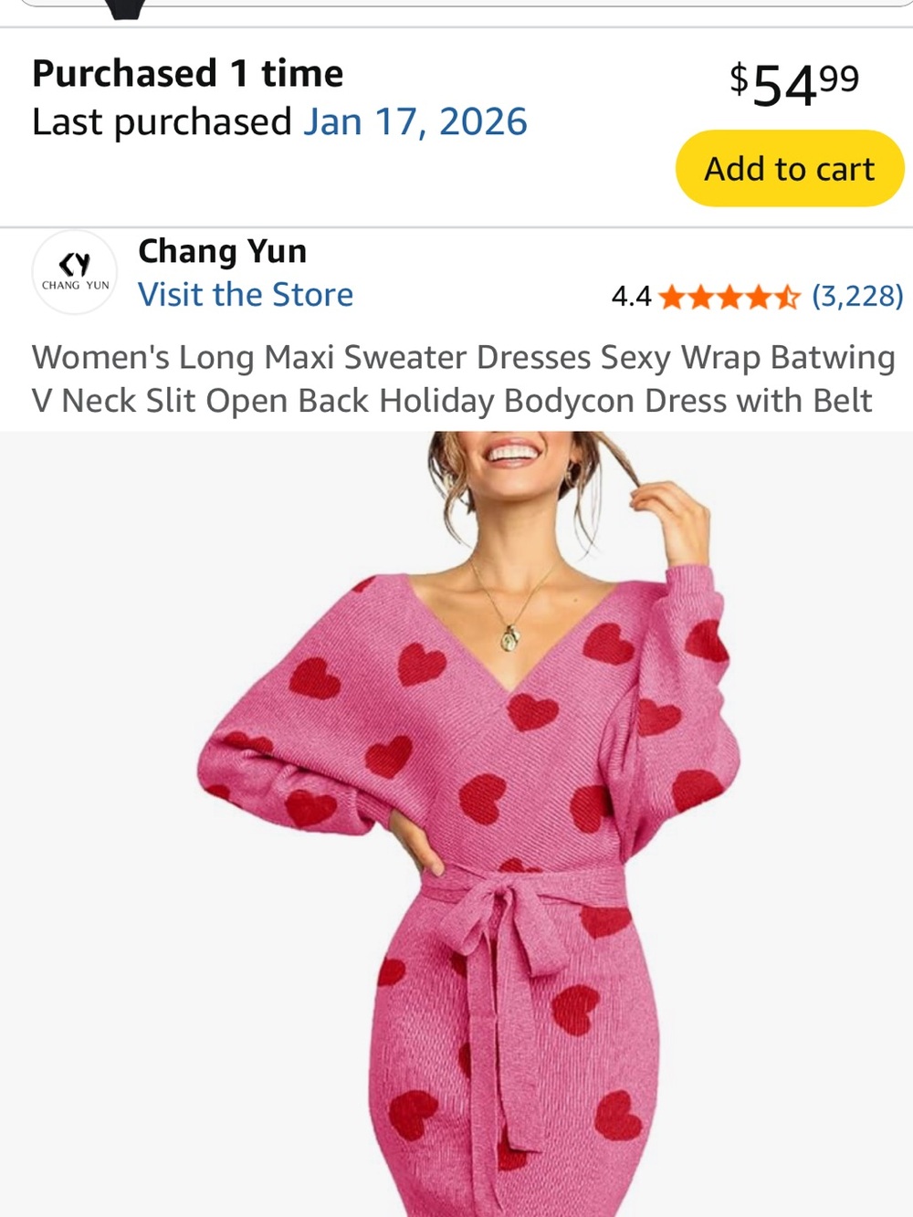 Pink Knit Wrap Dress with Red Heart Print - Picture 4 of 4